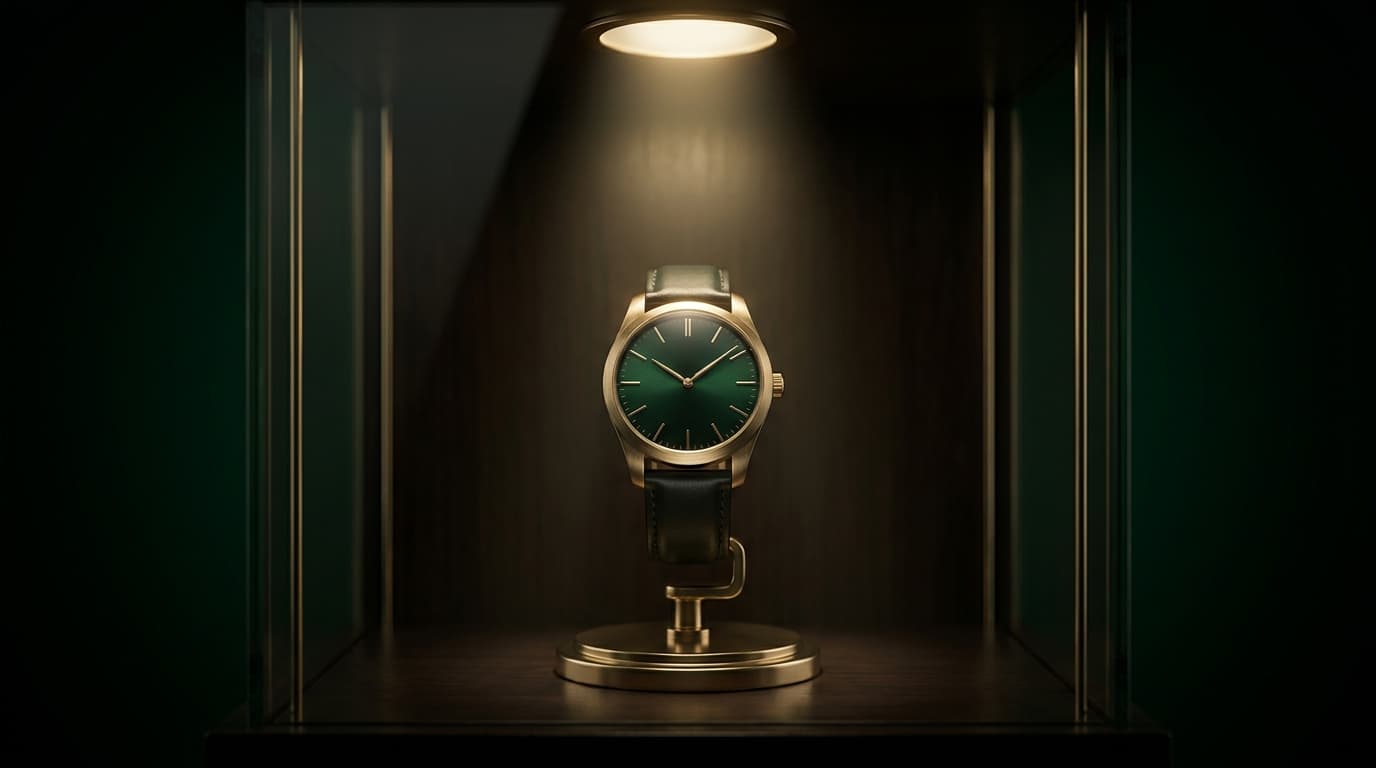 Schaufenster des Monats — Armbanduhr mit Smaragd-Zifferblatt